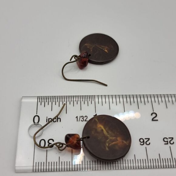 TORTISE CHOCOLATE circle round bead dangle earrings - Picture 4 of 6